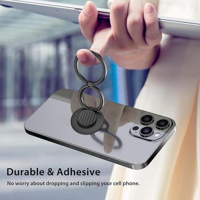 Phone Grip, Phone Ring Holder Finger Kickstand, Adjustable Metal Cell Phone Rings Gripper Stand Work with Magnetic Car Mount for iPhone Samsung &Other Phones - Black Weave