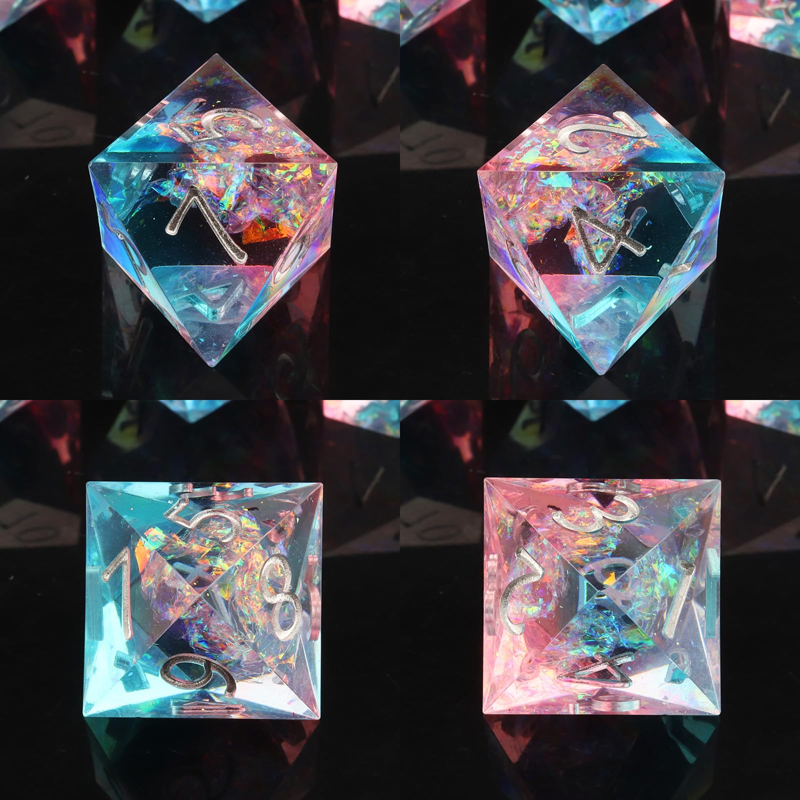 Haxtec Sparkling Sharp Edge Dice Set - Handmade Resin DND Dice with Iridescent Mylar Inclusion, Light Purple and Blue Color Mix-Enchanted Stardust