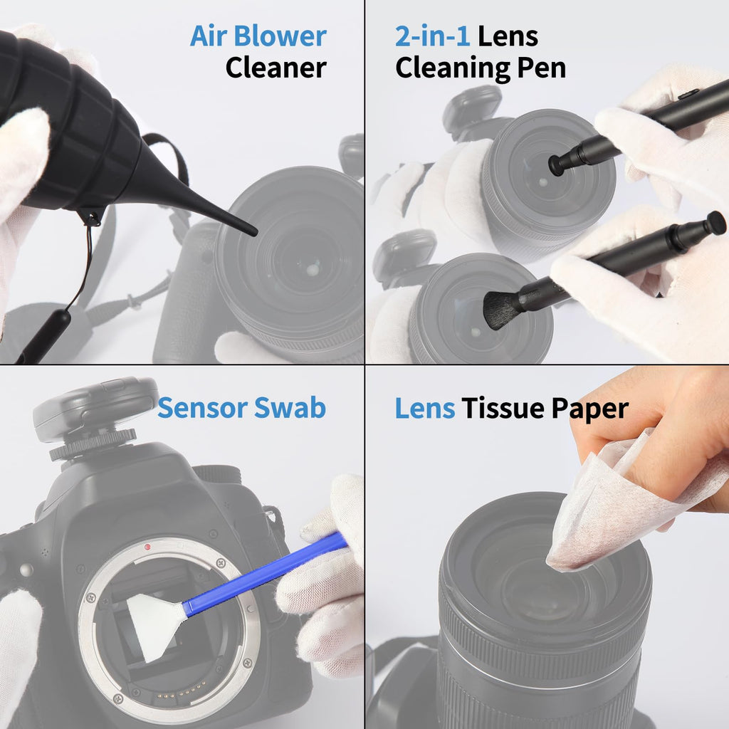 Camkix 14-in-1 Camera Lens Cleaning Kit - Includes Advanced Large Silicone Air Blower, 2in1 Lens Cleaning Pen, Dry Swabs, Cleaning Paper, 30 ML Optical Lens Spray for Mirrorless Cameras, APS-C, DSLR