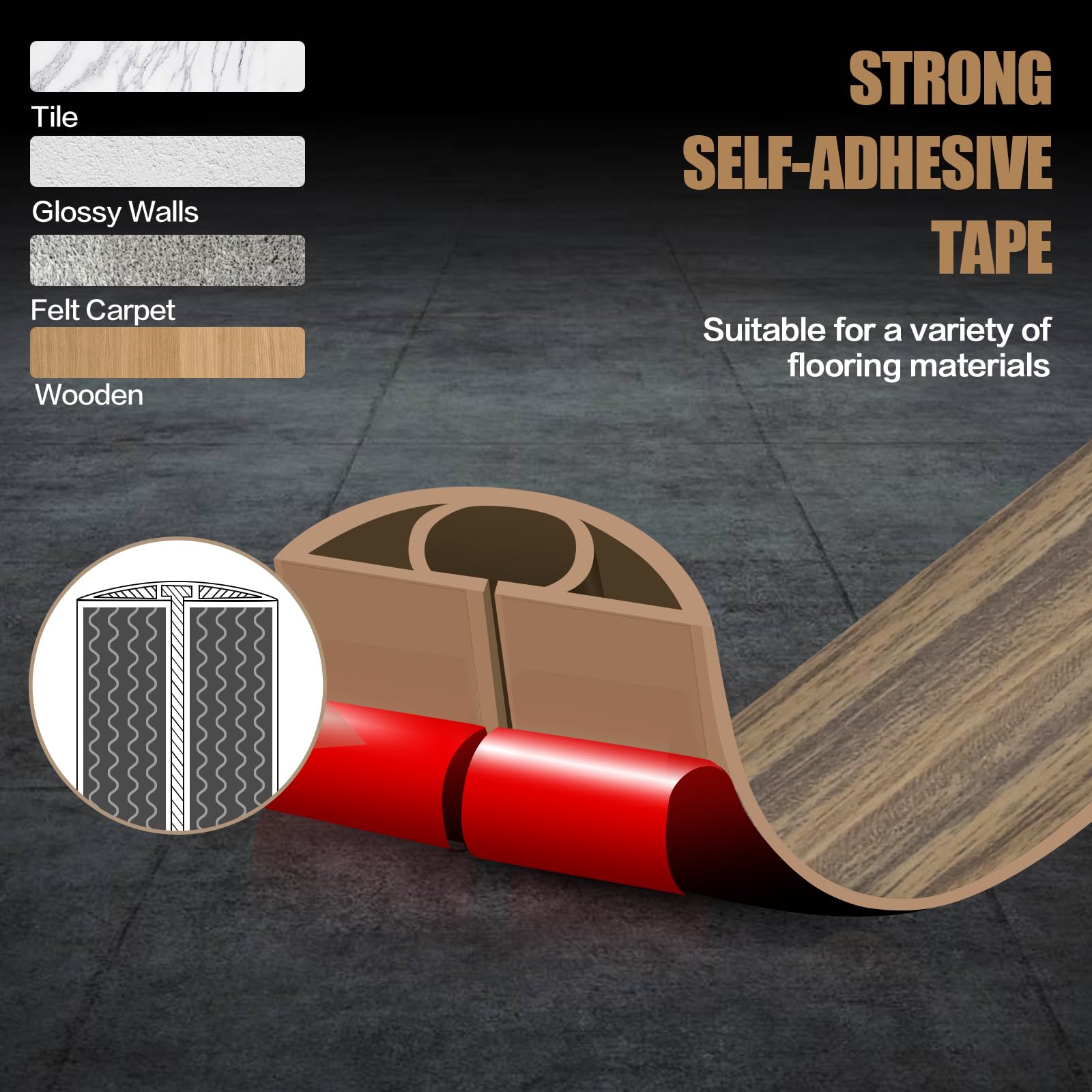 Floor Cord Cover Self Adhesive Cord Hider,3.3FT Cable Management, Extension Strip Protector for Wires, Prevent Cable Trips for Offices, Gyms, Exhibitions Cavity:0.39"(W) x0.27(H) Woodsmokedbrown