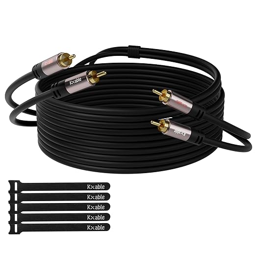 RCA Cable 150FT, 2RCA Male to 2RCA Male Stereo Audio Cable,【Oxygen-Free Copper, Hi-Fi Sound, Double Shielded】 2 RCA Car Audio Subwoofer Cord for Home Theater, HDTV, Amplifier, Hi-Fi System, Speaker