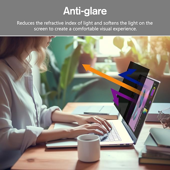 bersem 17.3 Inch Laptop Privacy Screen for 16:9 Ratio Computer Monitor, Anti-Glare, Blue Light Filter, Removable, UV-Blocking, 1 Pack