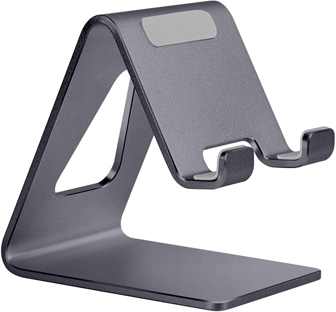 Cell Phone Stand Desk Phone Holder - Aluminum Mobile Phone Cradle Dock for iPhone 15 14 13 12 pro 11 X Xs max 8 7 6 6s Plus SE 5 Samsung All Smart Phones, Dark Gray
