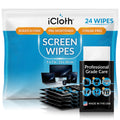 iCloth Screen Cleaner Wipes Individually Wrapped Travel Size Streak-Free (24 Large Wipes)