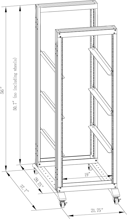 27U Server Rack/4-Post 19in Network Rack/Open Frame Rack with Wheels, Heavy-Duty Frame Cabinet/Adjustable Depth 29.75-27.75in GLOBALRACK(4POST-1000-27U)
