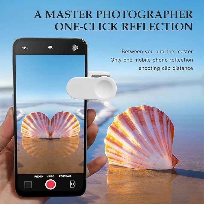 Mirror Effect Lens - Capture Stunning Reflections Instantly, Smartphone Camera Mirror Reflection Clip Kit, Adjustable HD Glass Smartphone Photography Flip Mirror, for Travel Photography (White-2Pcs)