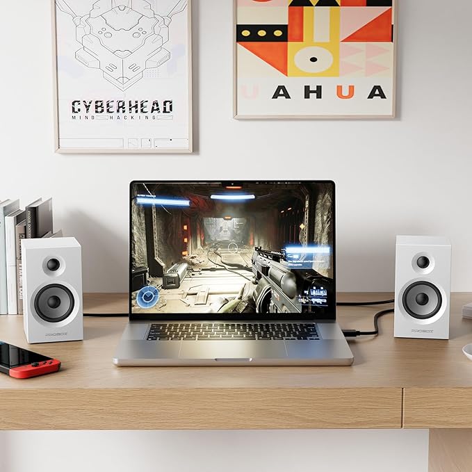 BT16 Active Bookshelf Speakers 3.5" Woofer with 1" Tweeter, 60W RMS-Bluetooth 5.3, Built-in 24bit DAC USB Dynamic 3D 2.0 Surround Sound, Computer Gaming PC Speakers - White