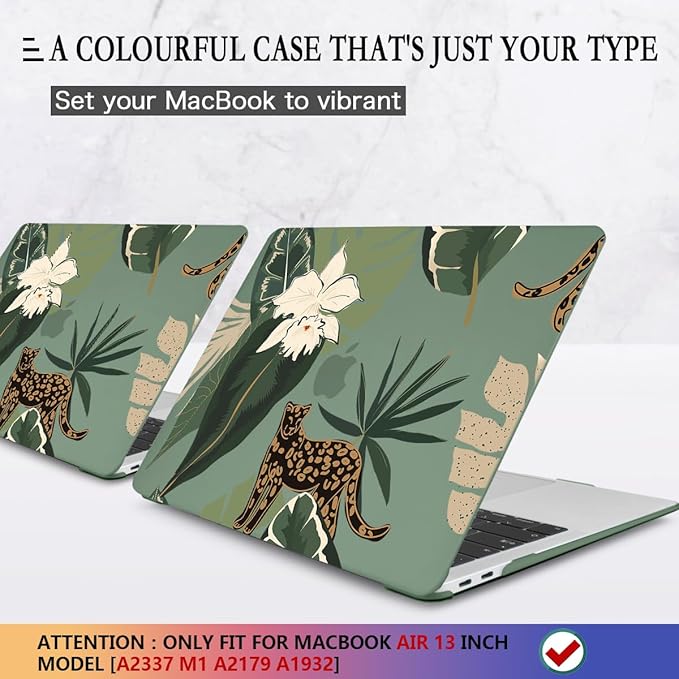 CISSOOK Compatible with MacBook Air 13 inch Case 2021 2020 2019 2018 Release Model M1 A2337 A2179 A1932, Midnight Green Hard Case Leopard Cover for MacBook Air 13 inch with Touch ID - Panther Leopard