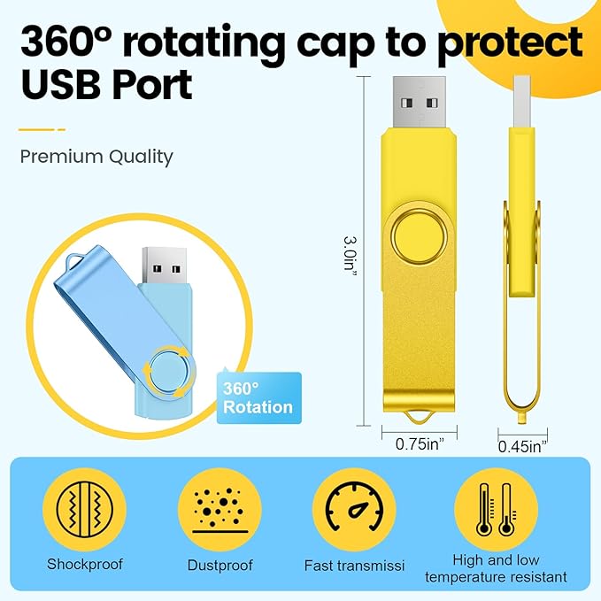 Kepmem 10-Pack 16GB USB 2.0 Flash Drives Bulk Memory Stick Swivel Thumb Drives 16 GB for Universal Data Storage at Home and Office for Storing Photo/Video/Music/File by