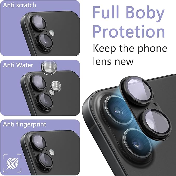 2 Pack Camera Lens Protector for iPhone 16 / iPhone 16 Plus,[Not Easy to Breakn ] AR Tempered Glass Strong Adsorption Metal Camera Cover Screen-Silvery