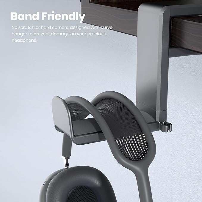 EURPMASK PC Gaming Headset Stand - Adjustable Clamp-on Headphone Holder, 360 Degree Swivel & Cable Clip Organizer - Space Grey