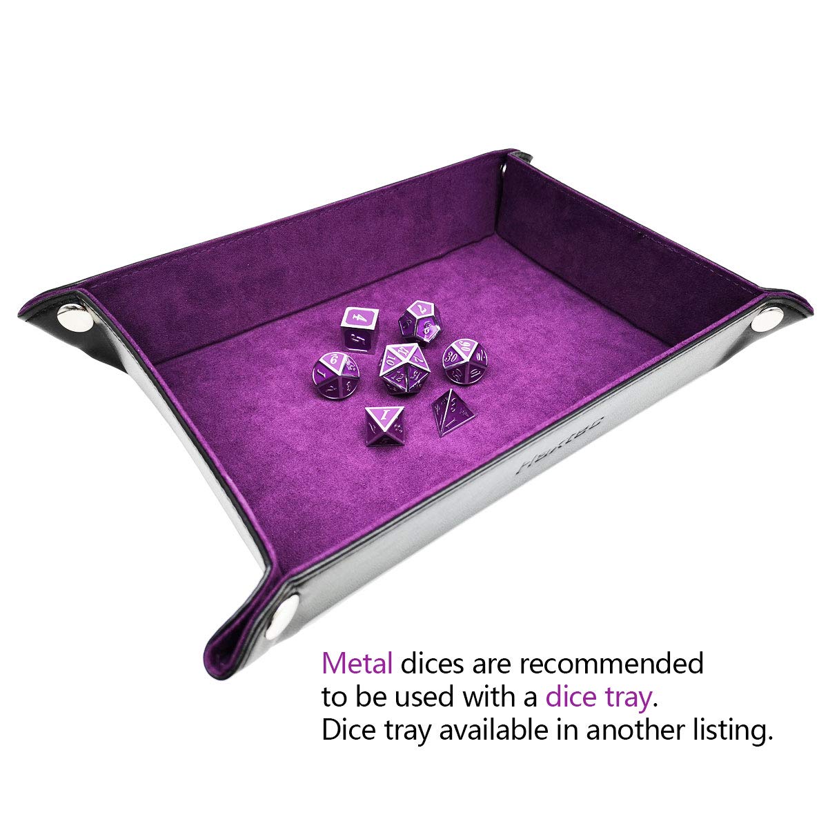 Haxtec Metal DND Dice Set, 7 Pcs Royal Purple Polyhedral Dice for RPG