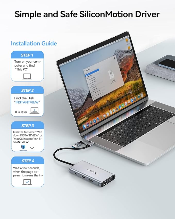 USB Docking Station Dual Monitor, GIISSMO 9-in-1 USB A 3.0 / USB C Docking Station Triple Monitor with 2 HDMI,VGA, 10Gbps USB 3.1, Gigabit Ethernet, Triple Display for Mac & MacBook & Windows Laptop