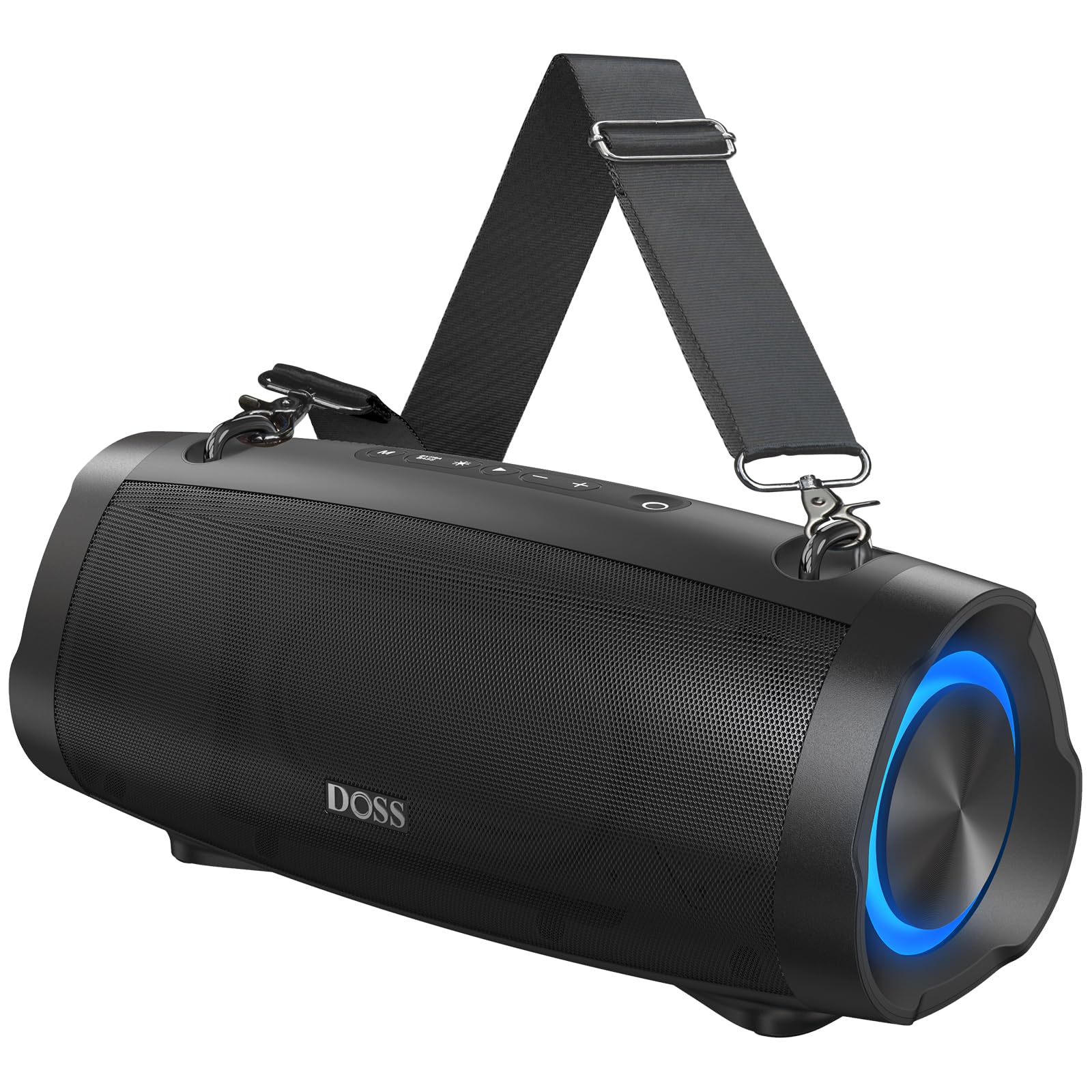 DOSS Extreme Boom Pro D100, 70W Bluetooth Speaker with Deep Bass, IPX6 Waterproof, 10400mAh 24H Battery, Built-in Power Bank, TWS Stereo Pairing & Beat-Sync Lights for Outdoor Camping Party – Black
