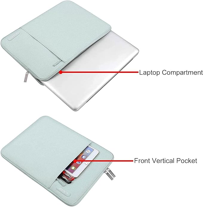 MOSISO Laptop Case 16 inch, 15-15.6 inch Laptop Sleeve Compatible with MacBook Pro 16 M4 M3 M2 M1, HP Acer Dell Lenovo ASUS Notebook, Polyester Vertical Computer Sleeve Bag with Pocket, Mint Green