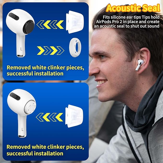 4 Pair Compatible with AirPods Pro 2nd/1st Generation Replacement Ear Tips,with Noise Reduction Hole & Built-in dust Guard Screen,for USB-C Charging Case with Cleaner kit -(4 Sizes XS/S/M/L)