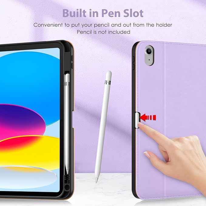 DTTO for iPad 11th (A16)/ 10th Generation Case with Keyboard (2025/2022), 7 Colors Backlit Wireless Detachable Keyboard Leather Folio Cover with Pencil Holder & Pocket, Lavender
