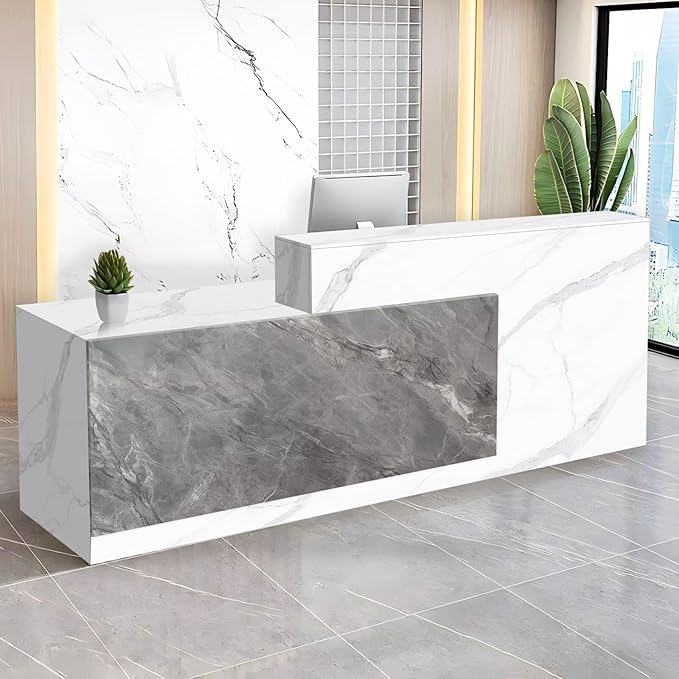 Reception Desk with Counter Modern Checkout Counter with Lockable Drawer Keyboard Tray Receptionist Desk for Office Salon Reception Table F Left 51inch/130cm