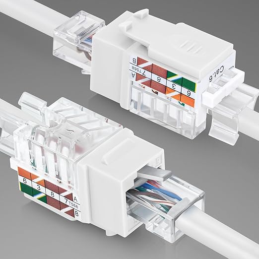 Everest 45° Angled RJ45 Cat6 Keystone Jacks 10-Pack in White - Slim Profile Female RJ45 Connectors - Cat 6 Keystone Jack - Compatible with 45° Angled Speed Termination Tool - 45Term (B0BL3GS7ZY)