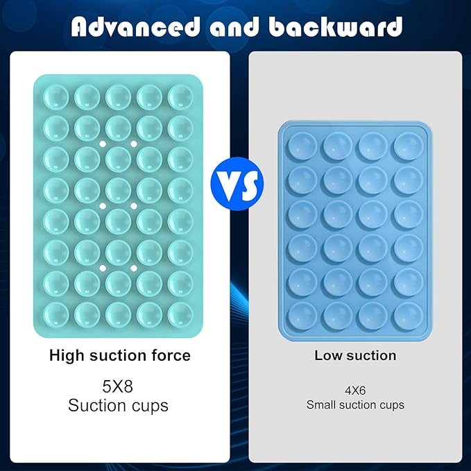2PACK Silicone Double Sided Suction Phone Case Mount, Detachable Hands Free & Strong Grip Holder for Selfies & Videos, Compatible iPhone Android (Sky Blue, 2Pack 40 Suction Cups)