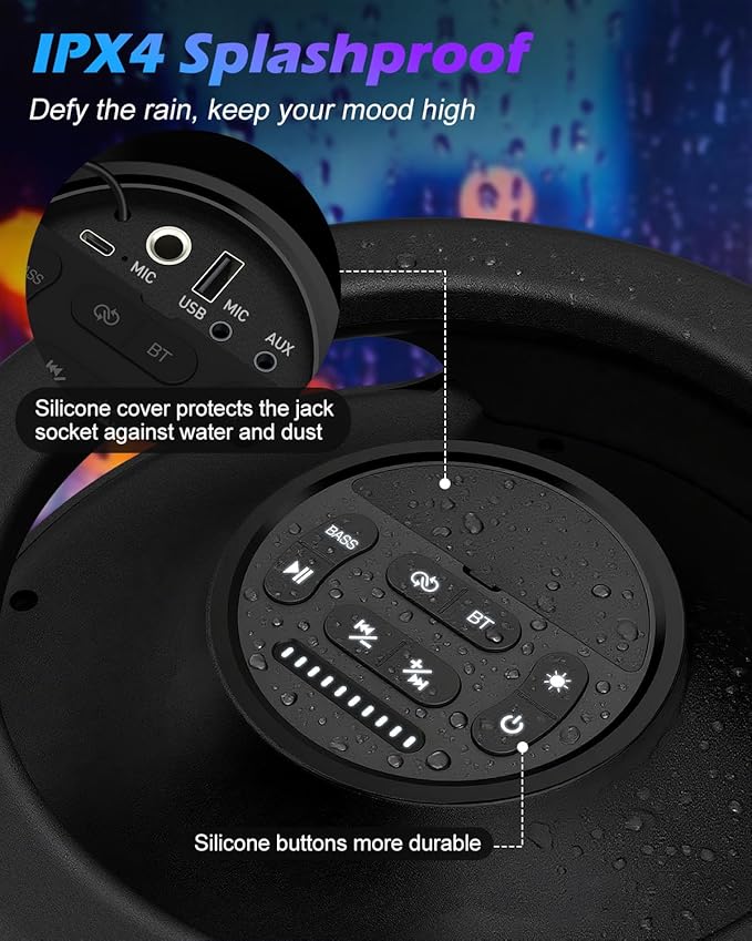 Large Bluetooth Speaker, 260W Peak Powerful Loud Sound with Deep Bass, Portable Outdoor Speaker Wireless, 15Hr Playtime, Fast Charge, TWS, Cool Lights for Party, Camping, Beach, Backyard, Home, Work