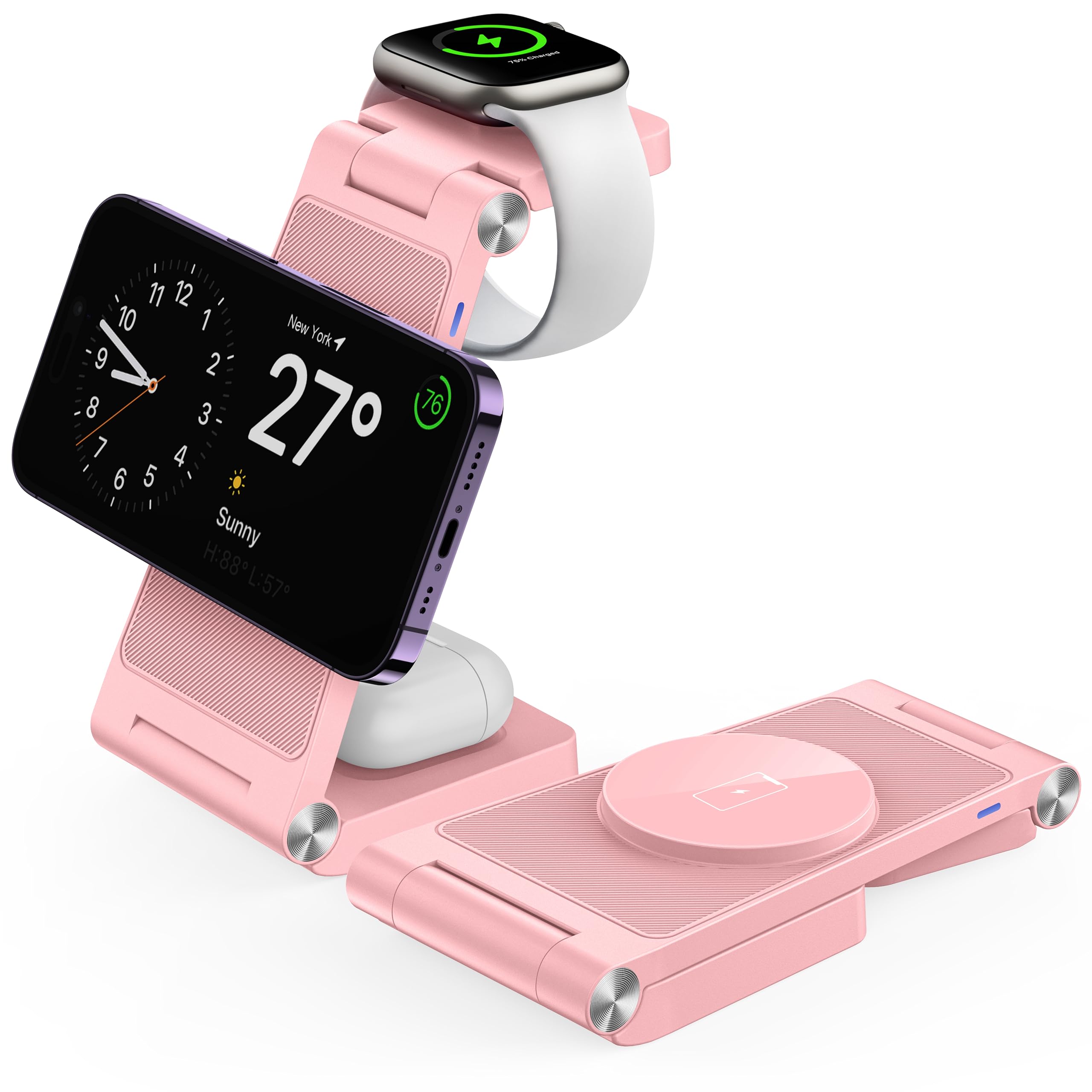 GEJIUCAI Magnetic Wireless Charger Stand, 3 in 1 Foldable Wireless Charging Station, Travel Charger for Multiple Devices for iPhone 16 15 14 13 12 Series, Apple Watch Ultra/SE/9/8/7/6/5/4/3/2, AirPods
