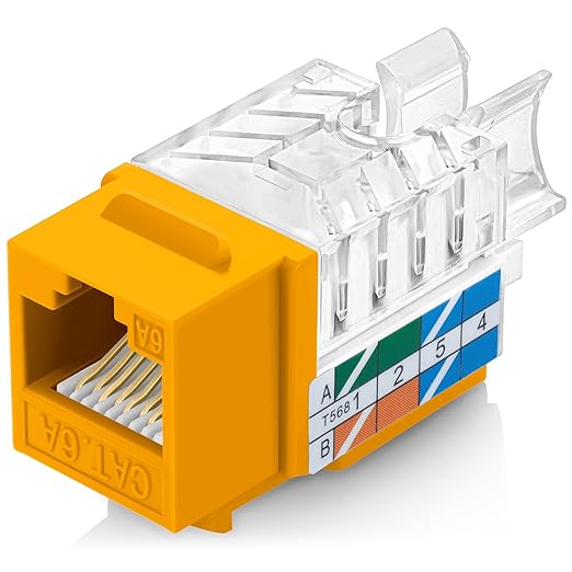 Everest 45° Angled RJ45 Cat6A Keystone Jacks 50-Pack in Yellow - Slim Profile Female RJ45 Connectors - Cat 6A Keystone Jack - Compatible with 45° Angled Speed Termination Tool - 45Term (B0BL3GS7ZY)