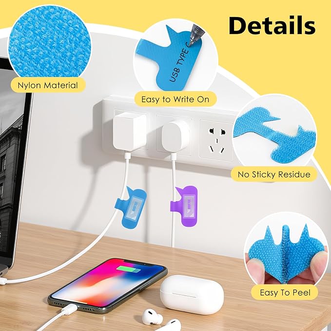24 Set Smart NFC Cable Labels - 8 Colors Reusable Write-On Wire Labels with Blank NFC Tags Stickers, Programmable Cord Identification Labels for Electronics Cable Management, Oval