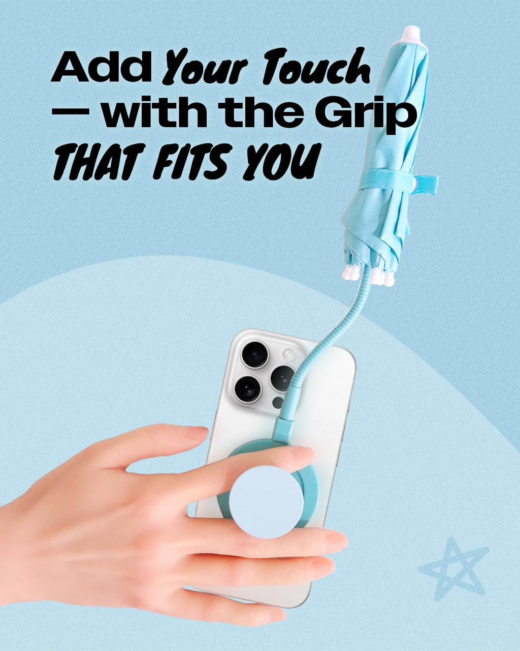 On The Grip 3 in 1 Magnetic Umbrella Sunshade Collapsible Expandable Phone Grip & Stand - Elegant Magsafe Compatible Phone Holder for Secure Grip and Hands-Free Viewing (Sky Blue)