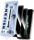 OneFish Privacy Screen Protector for iphone 11 Pro Max/Xs Max, Anti-Spy Tempered Glass Private,Edge Protection Screen Protector with Installation Frame,9H Glass Scratch Resistant, 2 Packs.