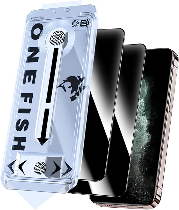 OneFish Privacy Screen Protector for iphone 11 Pro Max/Xs Max, Anti-Spy Tempered Glass Private,Edge Protection Screen Protector with Installation Frame,9H Glass Scratch Resistant