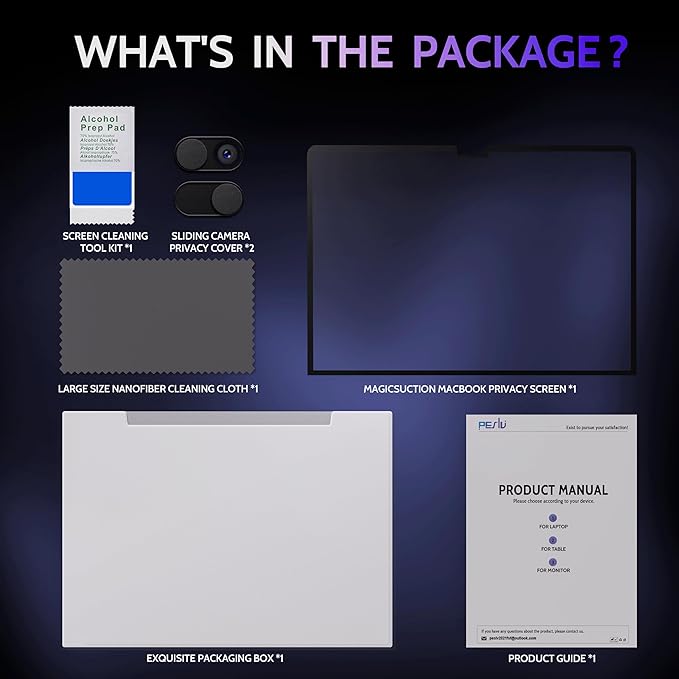 Privacy Screen for MacBook Air 15 Inch (2023-2025, M2, M3, M4)- A2941 A3114 A3241, MagicSuction™ Removable Anti Spy Black Protector, Glare Blue Light Filter for Mac Laptop Computer