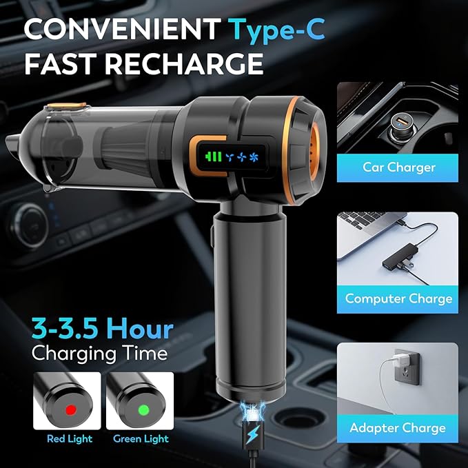 KedeeSparkle Car Vacuum Cleaner Cordless, 22000PA High Power Portable Handheld Vacuum & Compressed Air Duster, Mini Vacuum with LED Display, 3 Modes Brushless Motor for Car, Home, Office, Camping