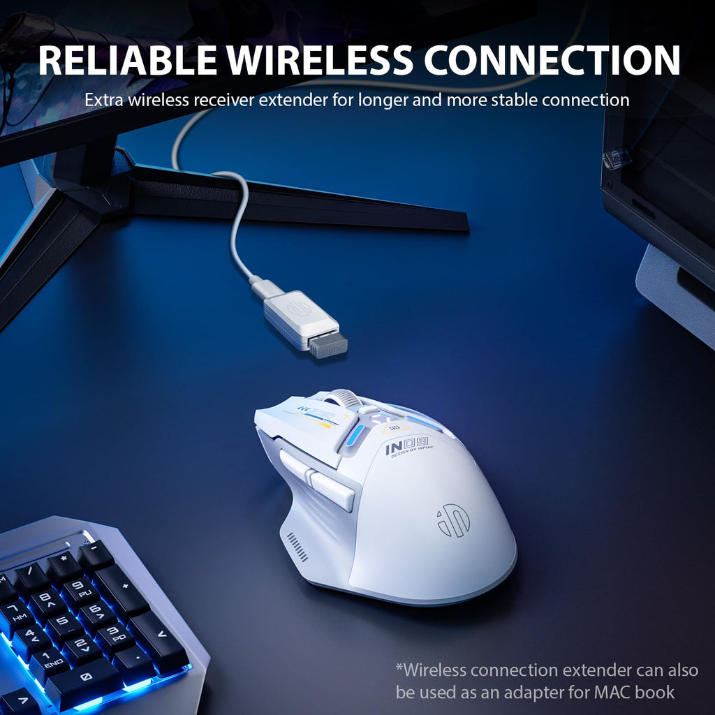 INPHIC IN9 Wireless Gaming Mouse, Real Tri-Mode 2.4G Wireless/Type-C Wired/Bluetooth Mouse, 10k DPl, Fully Programmable, RGB Lighting, Hyperspeed Rechargeable Wireless Mouse for Laptop PC Computer Mac