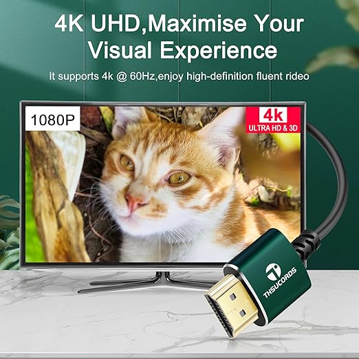 Thin HDMI to HDMI Cable 1.6FT 2 Pack, Ultra Slim & Flexible HDMI Cord Supports High Speed 4K@60Hz 18gbps 2160p 1080p
