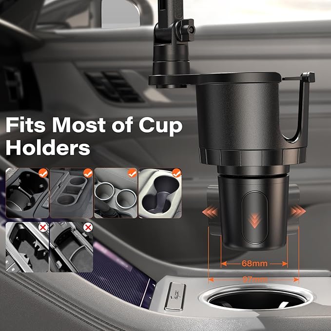 APPS2Car 2-in-1 Cup Phone Holder Mount for Car – Adjustable Arm & Base, 360° Rotatable Cradle – Holds 18–40oz Bottles & Smartphones – for Cars, SUVs, Trucks