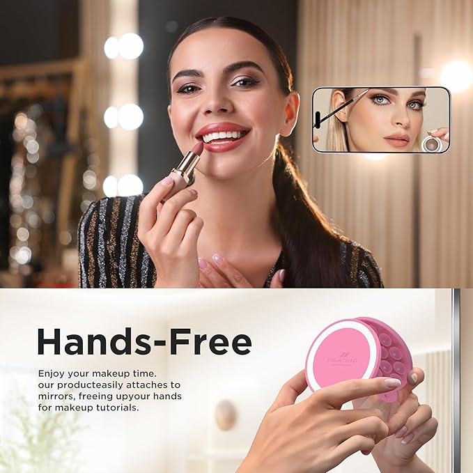 Magnetic Suction Cup Phone Mount for MagSafe Case, Silicone Hands-Free Phone Grip Holder for iPhone and Android, Mirror Shower Phone Stand for Makeup FaceTime Gym Kitchen Bathroom, Tender Pink