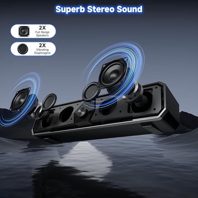 SENZER CS30 Bluetooth Computer Speakers for Desktop, USB Plug & Play PC Speakers with Dynamic LED Light, Stereo Sound Soundbar for Desktop Laptop Monitor (USB-C Adapter Included)
