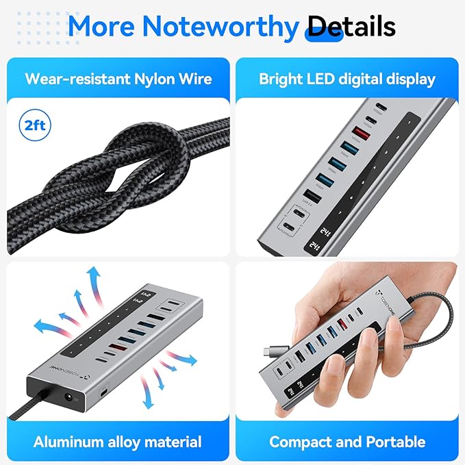 TobenONE Powered USB C Hub, 11-in-1 10Gbps USB C Splitter with 5 USB-A and 5 USB-C, 72W Adapter, 100W PD-IN, 45W USB C Charging Port, USB C Expander for Laptop/PC, MacBook, iPad,Phone(Not for Monitor)