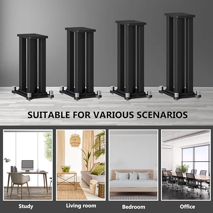 A Pair of Speaker Stands, Bookshelf Speaker Stand Steel Frame Support for Speakers up to 40 kg, Vibration-Absorbing MDF Design, Universal Speaker Stand Improves Sound Quality (30cm/11.8in)