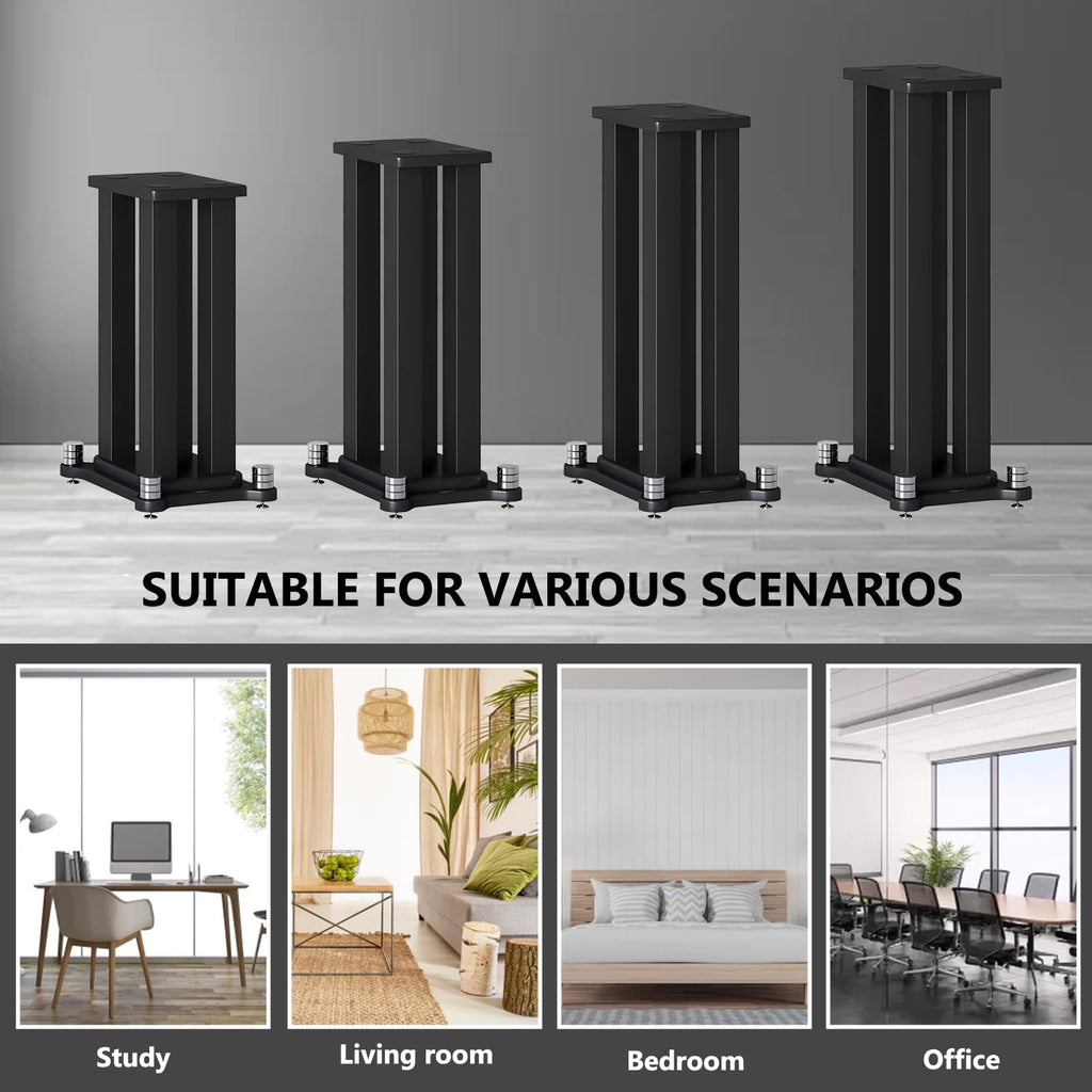 A Pair of Speaker Stands, Bookshelf Speaker Stand Steel Frame Support for Speakers up to 40 kg, Vibration-Absorbing MDF Design, Studio Monitor Stands Improves Sound Quality (60cm/23.6in)