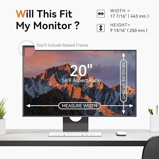 [2 Pack] 20 Inch Computer Privacy Screen for 16:9 Aspect Ratio Widescreen Monitor, Eye Protection Anti Glare Blue Light Computer Monitor Privacy Filter, Removable Anti-Scratch 20in Protector Film