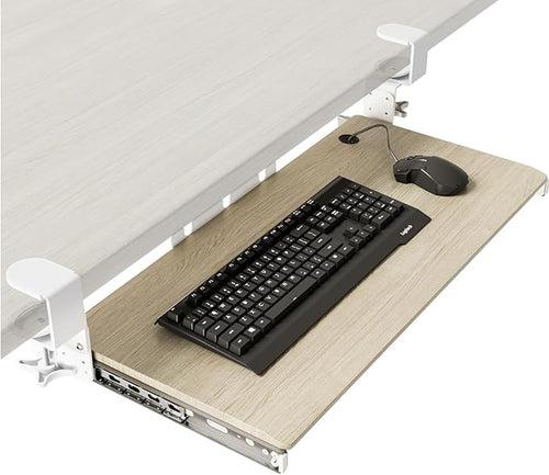 AX WABER Keyboard Tray Under Desk Pull Out with Extra Sturdy Adjustable C Clamp Mount System, 27.3 (32.5 inch Including Clamps) x 11 Inch Slide-Out Platform Computer Drawer for Typing,AX01WB01