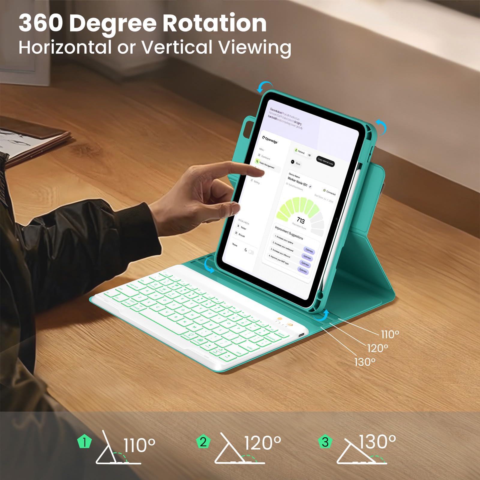 OPAKIT Magnetic Keyboard Case for iPad Air 11-inch (M2 2024) & Pro 11 1st/2nd/3rd/4th,360 Rotation Detachable & 7 Color Backlit BT Keyboard Cover for ipad Air 5th 4th Generation 10.9 inch(Teal)
