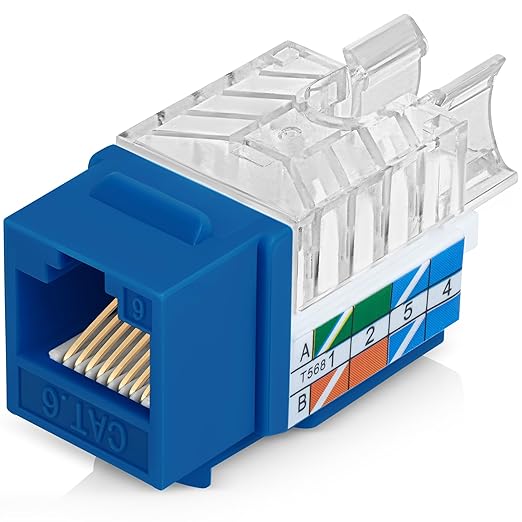 Everest 45° Angled RJ45 Cat6A Keystone Jacks 100-Pack in Blue - Slim Profile Female RJ45 Connectors - Cat 6A Keystone Jack - Compatible with 45° Angled Speed Termination Tool - 45Term (B0BL3GS7ZY)