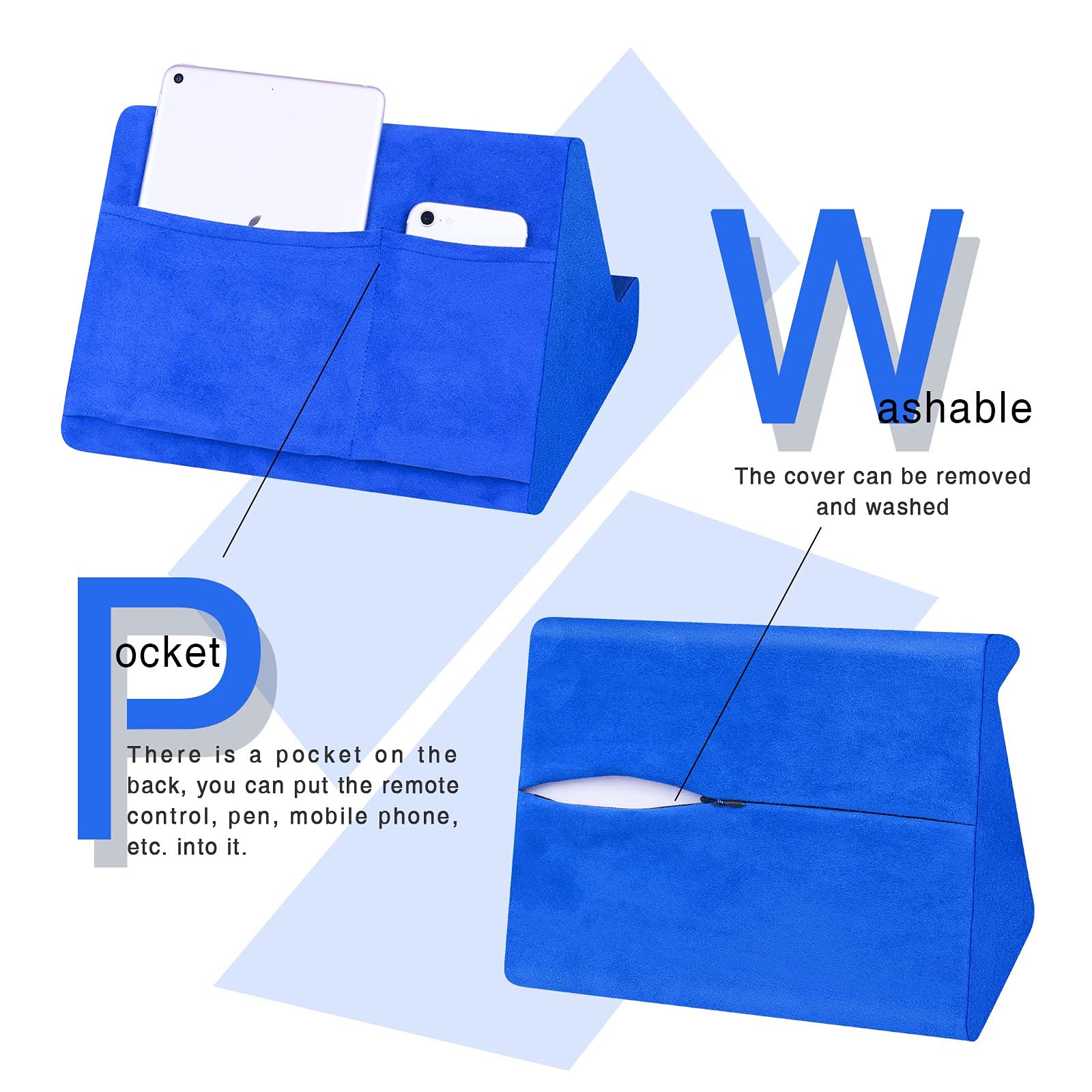 BZVV Tablet Pillow Stand with Pocket,Adjustable 3 Viewing Angle,Lazy Holder for Bed Sofa,Compatible with iPads Tablets eReaders Smartphones Books Magazines