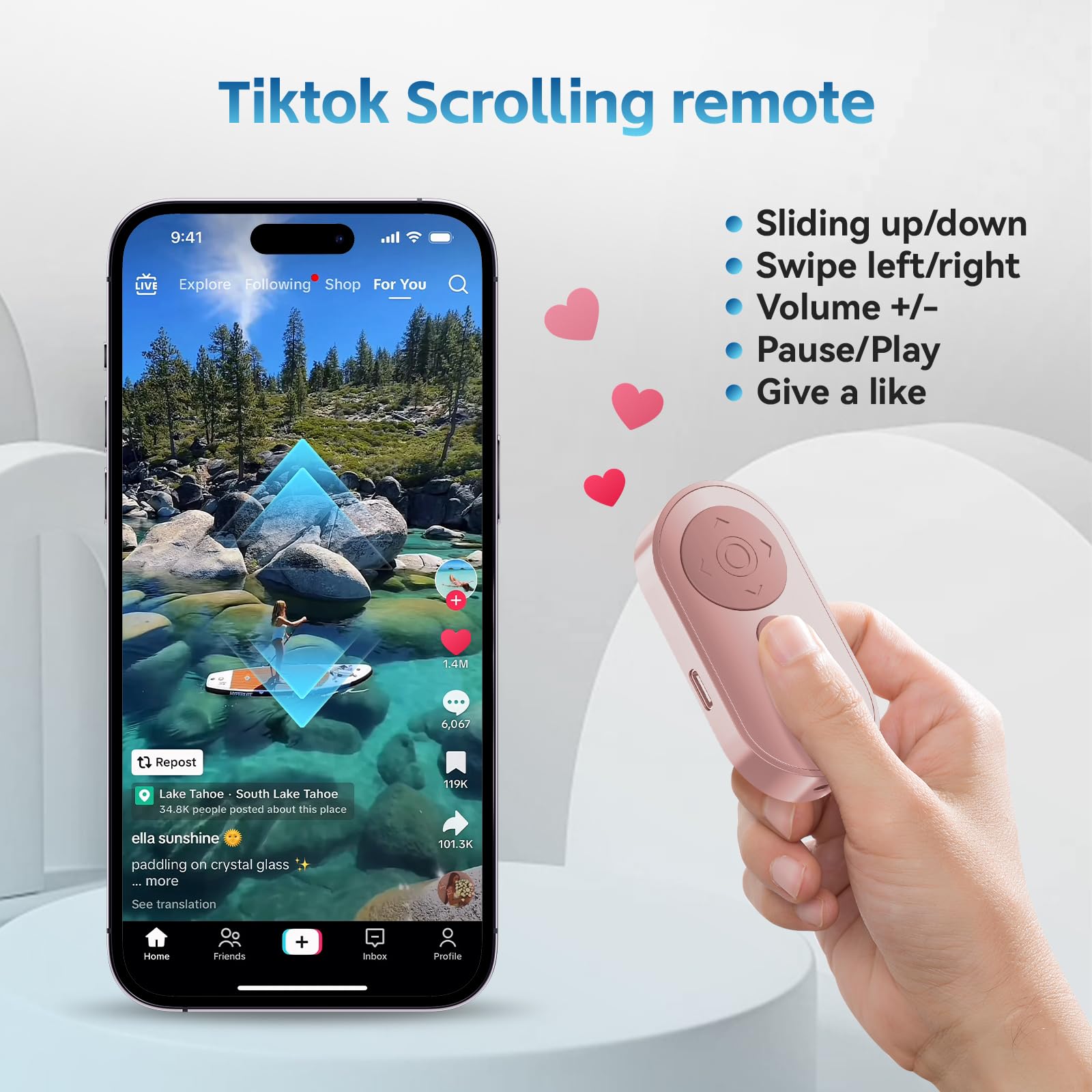 Bluetooth Camera Remote Shutter with Zoom and Front/Rear Camera Switch for Photo and Vlogging,Cllphone Remote Clicker for iOS & Android Smartphone, Wireless Video Scrolling for Tiktok