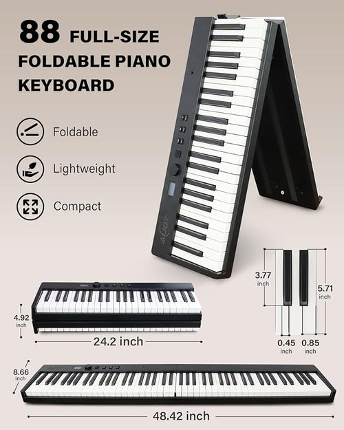 AiJoy 88-Key Piano Keyboard with Semi-Weighted Keys Portable Foldable Piano