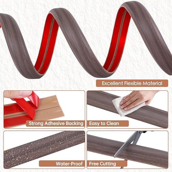 Floor Cord Cover for Wires on Floor Self Adhesive Cord Hider Floor Cable Management Wire Covers for Cords Protector Prevent Cable Trips Cord Cavity W 0.47" x H 0.27", Grayish Brown Wood, 3.3Ft