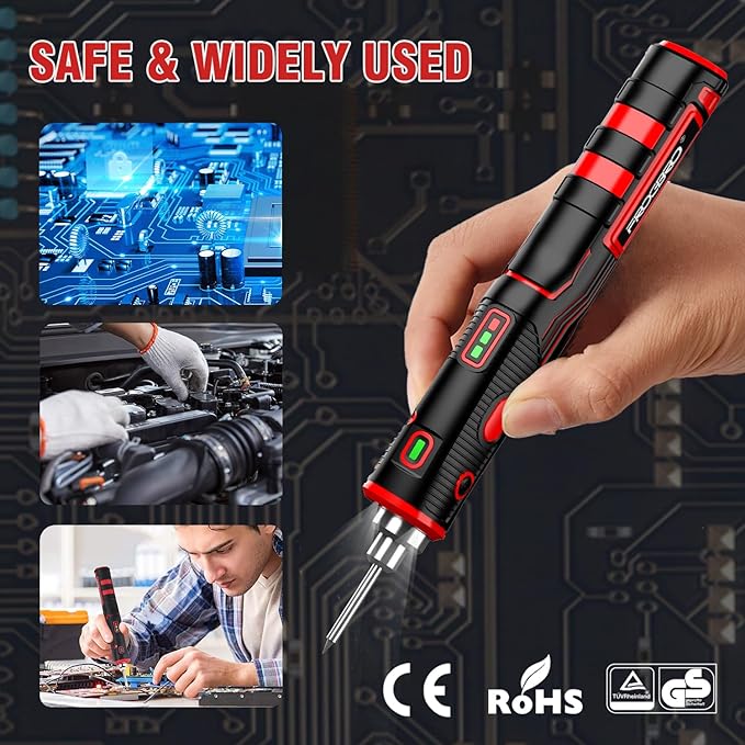 FrogBro Upgrade 11W 2500mAh Cordless Soldering Iron Kit, Max 968℉ Fast Heating Portable, USB Rechargeable High Capacity with Touch Sensor & LED Spotlight